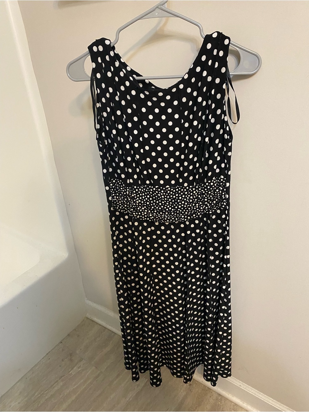 Classic Black and White Polka Dot Sleeveless Dress
